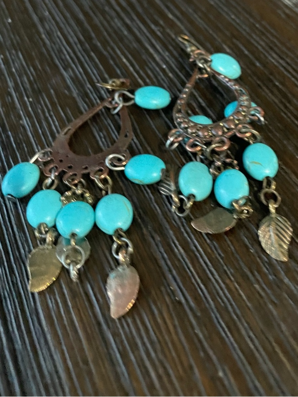 Amazon Women’s Blue Boho Native Chandelier Earrings with Gold Leaf Charms OS